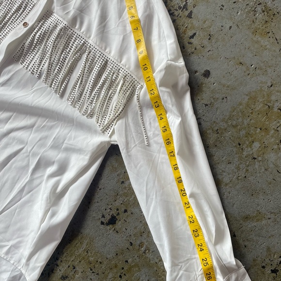 SHEIN Fringe and Rhinestone Long Sleeve Button Down White Top Size Large - Picture 7 of 10